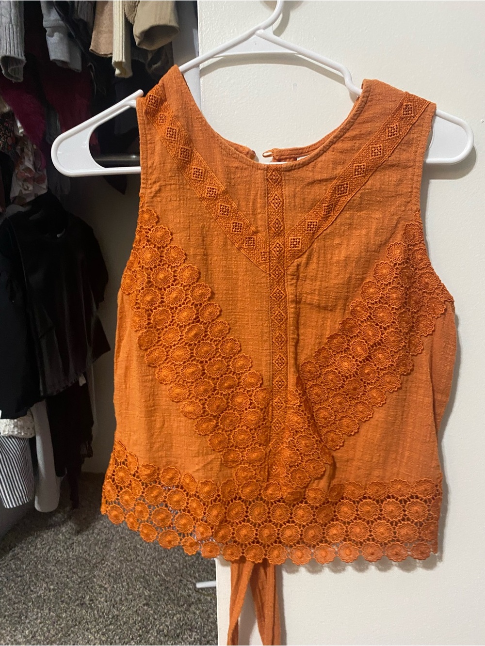 Orange Sleeveless Eyelet Crochet Tank Top